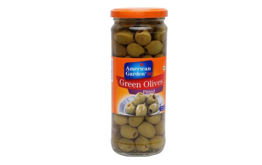 American Garden Green Olives Pitted    Glass Jar  450 grams